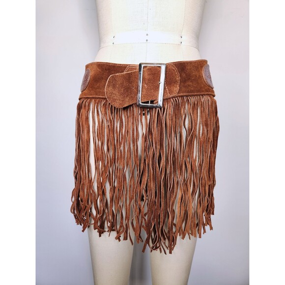 Fringed Leather Mini Skirt Festival Gypsy Tribal Warrior Gladiator Medieval S/M - Picture 7 of 10